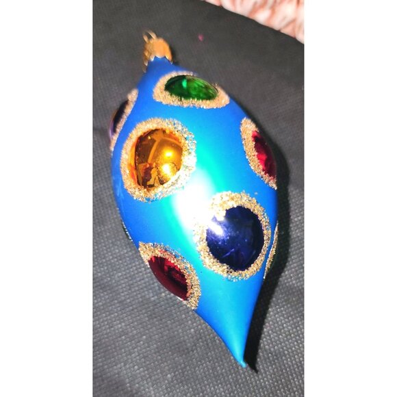 Vintage Christmas Decor Set Santa Plaque Santa Votive Holder Blue Jewelled Ornam - Picture 7 of 13